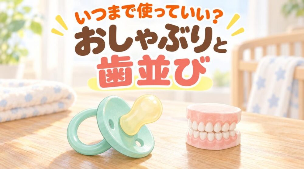 おしゃぶりと乳歯の模型。おしゃぶりはいつまで使ってよいか、歯並びへの影響を解説
